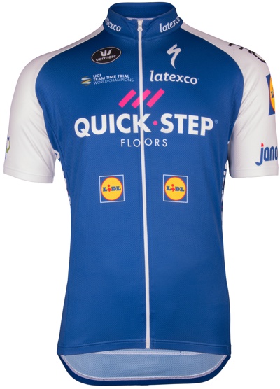 camisa quick step floors cycling logomarca